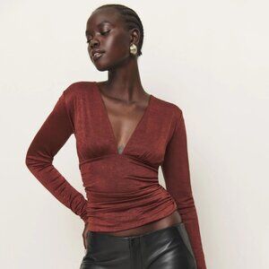 Reformation - Ines Knit Top, Size Small, Color Wine